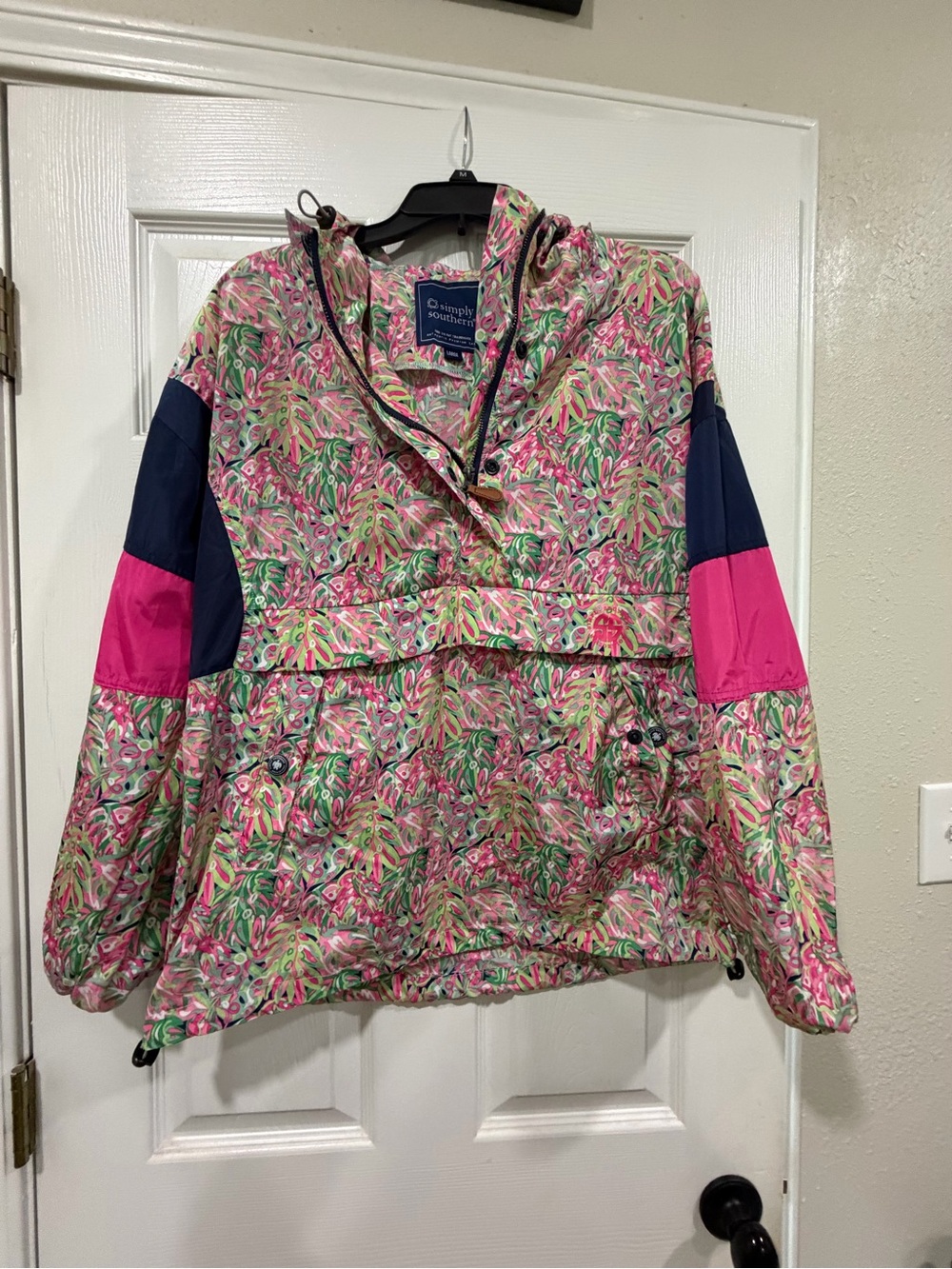 Simply Southern Pink, Green & Navy Floral Hooded Windbreaker